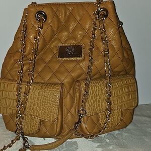 Sharif Quilted Tan Leather Bucket/Backpack Bag